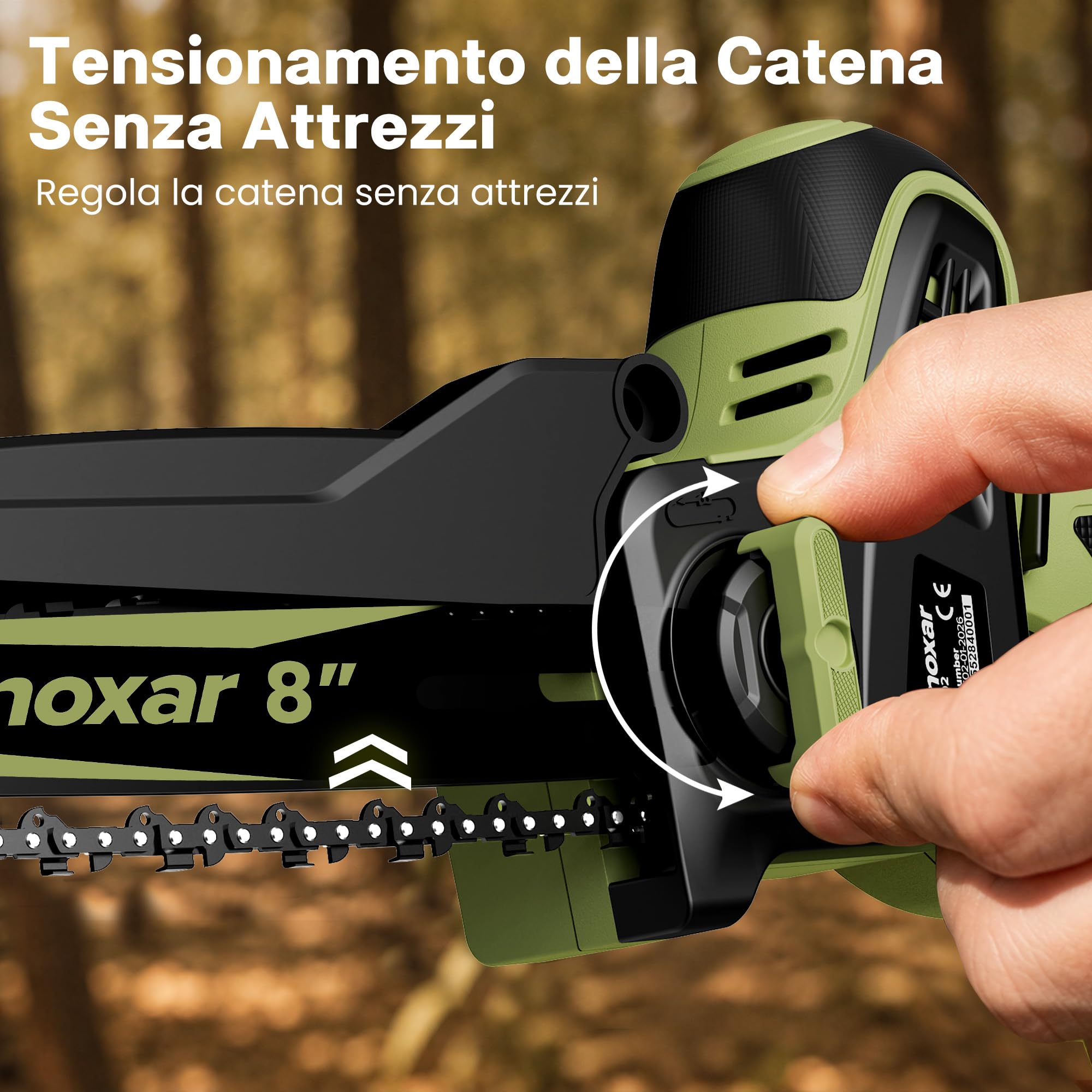 Motosega Elettrica a Batteria 8 Pollici per Potatura, Motore Brushless | Sega elettrica per potatura con 2 batterie da 5200mAh, lubrificazione automatica e tendicatena senza attrezzi
