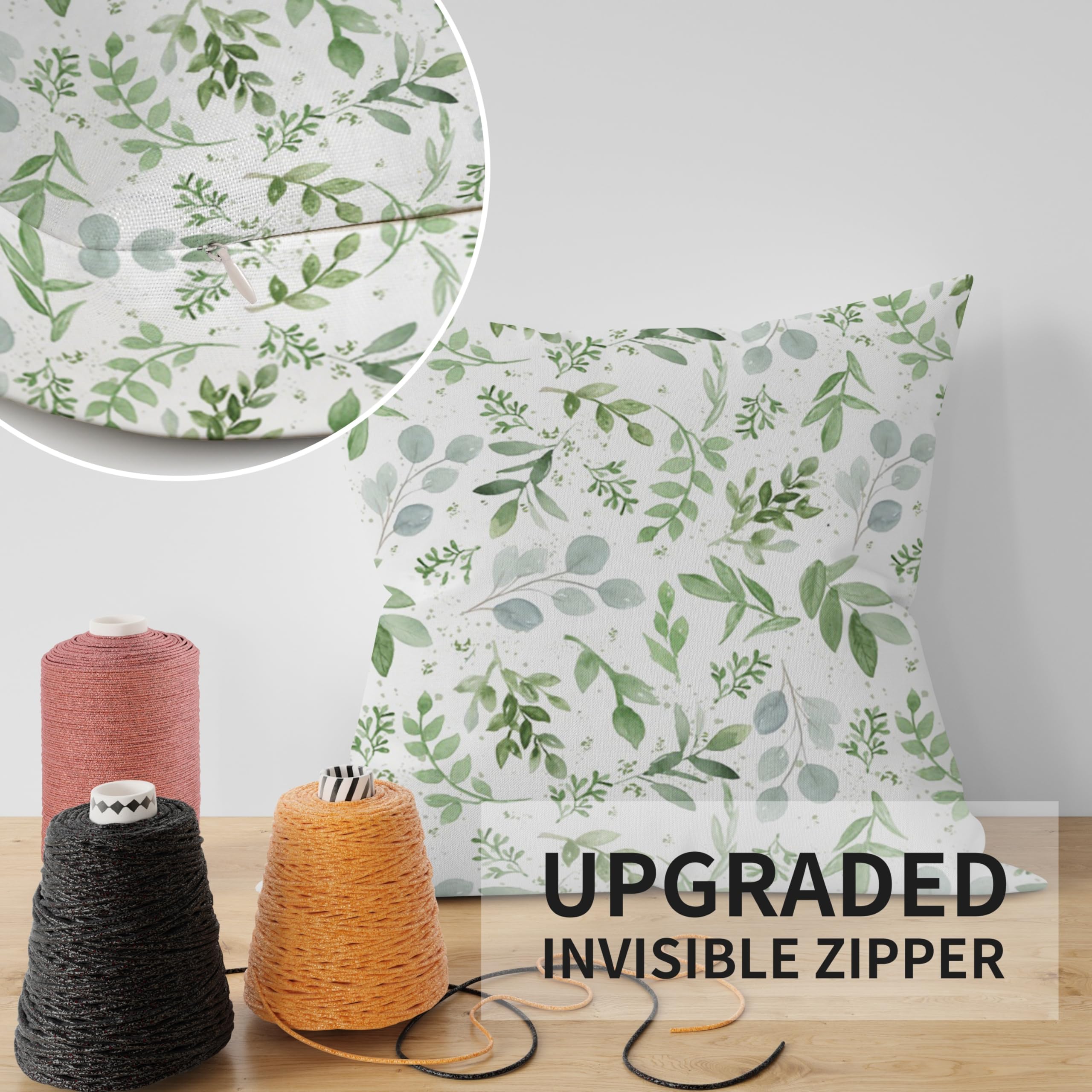 ggaimwf Green Plant Cushion Covers Botanical Print Spring Leaves Outdoor Country Style Cushions Throw Pillow Covers Double Sided Home Decorative Garden Outdoor with Hidden Zipper 50x50cm Set of 2 - Image 4