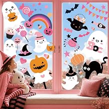 Pink Halloween Window Clings Stickers Decor for Kids Cute Decal Decorations