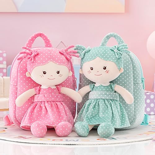 Miniatura 8 de Onetoo Mochila para niños pequeños con muñecas de bebé bronceadas suaves en vestido de corazón azul de 9.5 pulgadas