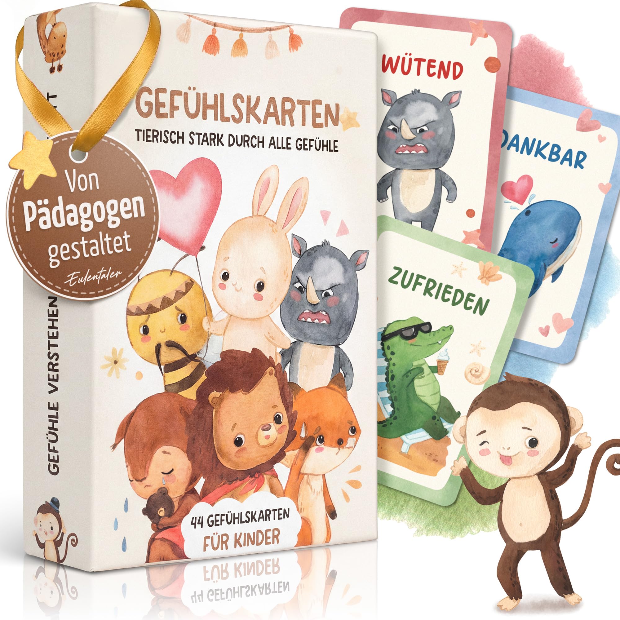 EULENTALER® Gefühlskarten für Kinder [44 Karten + Erklärtexte] Von Pädagogen gestaltet I Emotionskarten mit kindgerechten Erklärungen & wertvollen Gesprächsfragen I Für Starke Kinder