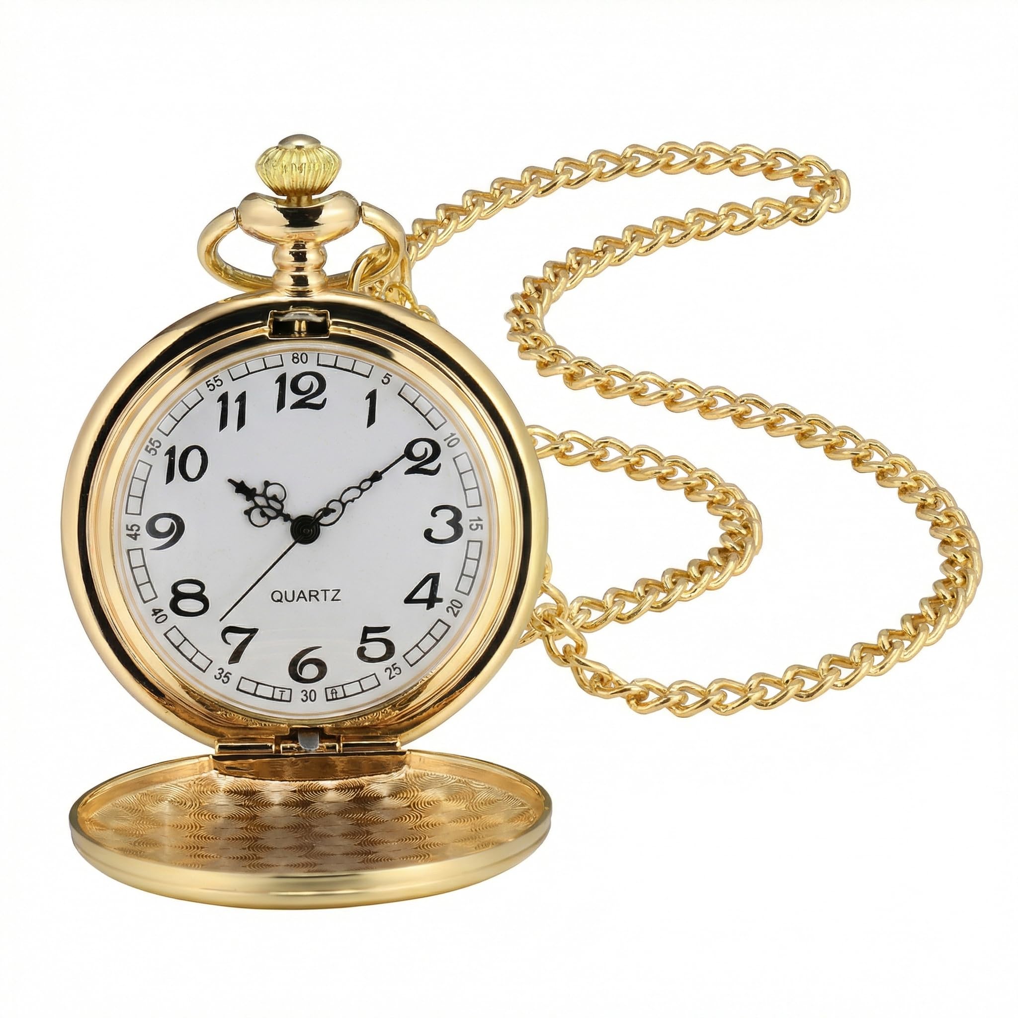 Smooth Vintage Pocket Watch with Chain (Gold)
