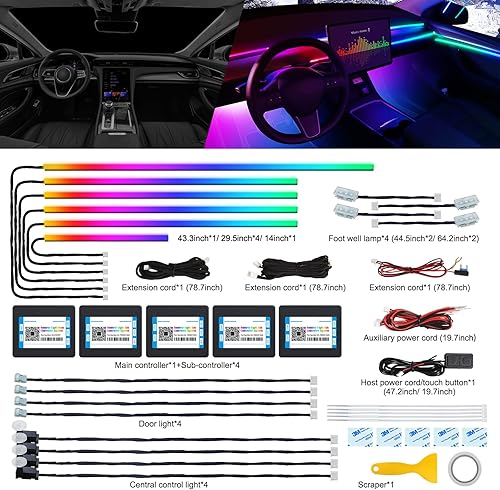 Miniatura 2 de Dreamcolor - Tira de luz LED acrílica para interior de automóvil con aplicación inalámbrica, RGB 18 en 1 con 175 pulgadas, 600 LED, kit de