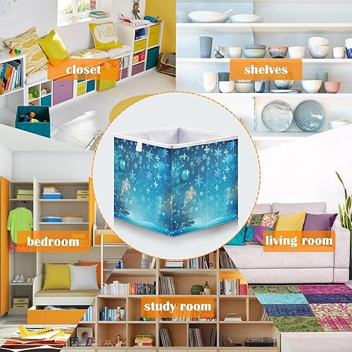 Miniatura 5 de Christmas Winter Lights Snowflakes Cube Storage Bin Fabric Storage Cubes Foldable Storage Box Large Closet Organizers Baskets Containers for Shelves