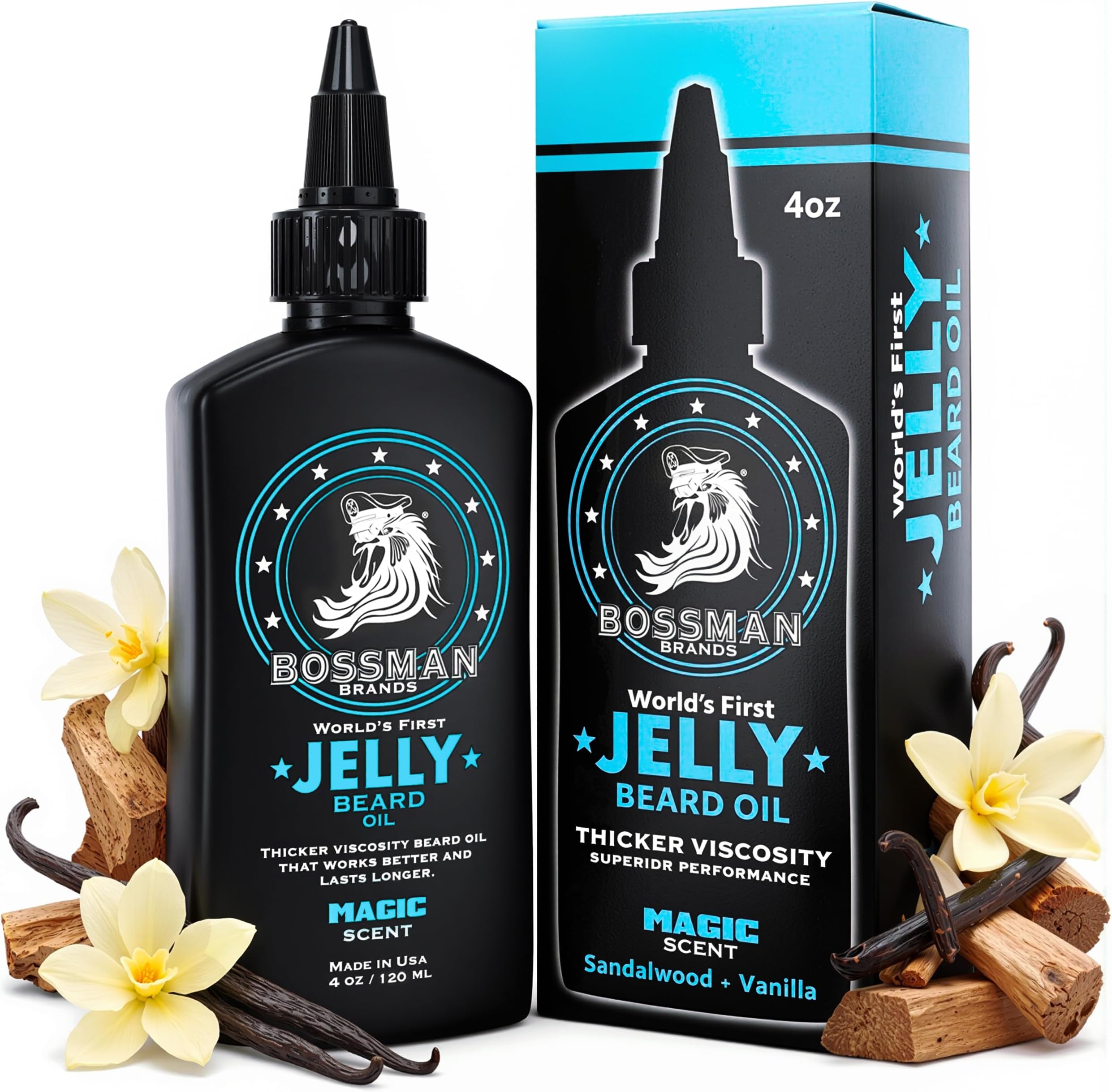 Bossman Jelly Beard Oil for Men (4 oz, Magic Scent) – Softens, Moisturizes & Conditions with Natural Ingredients