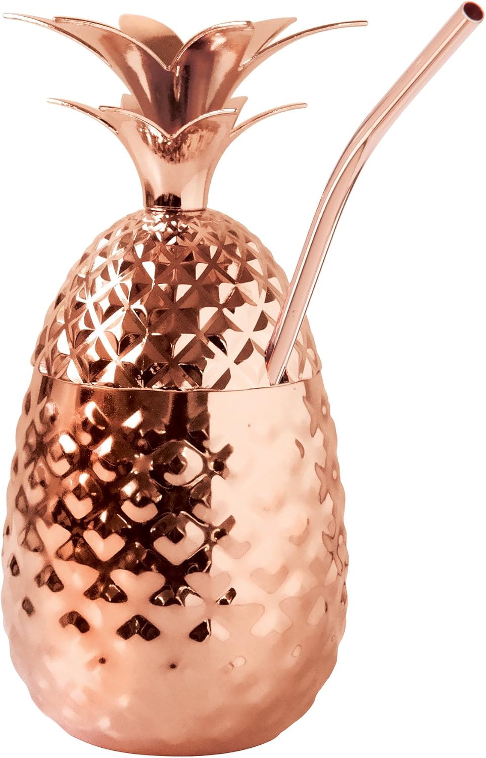 Oggi Stainless Steel Pineapple Cup with Straw & Lid- 12oz Copper Plated Metal Pineapple, Bar Accessories for Summer, Cocktail Cups Make Great Drinking Gifts