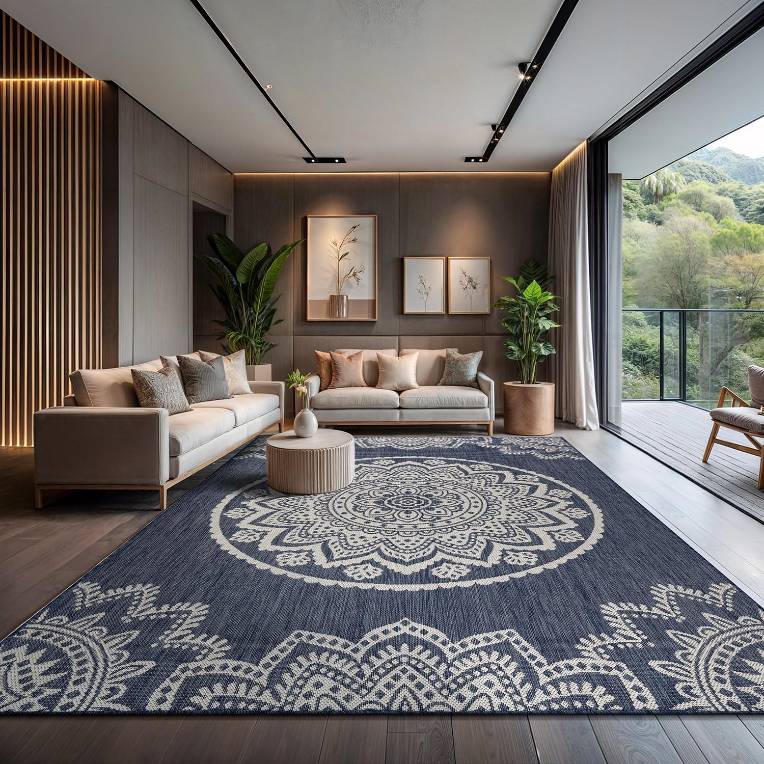 CAMILSON Outdoor Rug 10x14 Modern Area Rugs for Large Indoor and Outdoor Patios and Porches - Waterproof Washable Non-Shedding Easy-to-Clean Outside