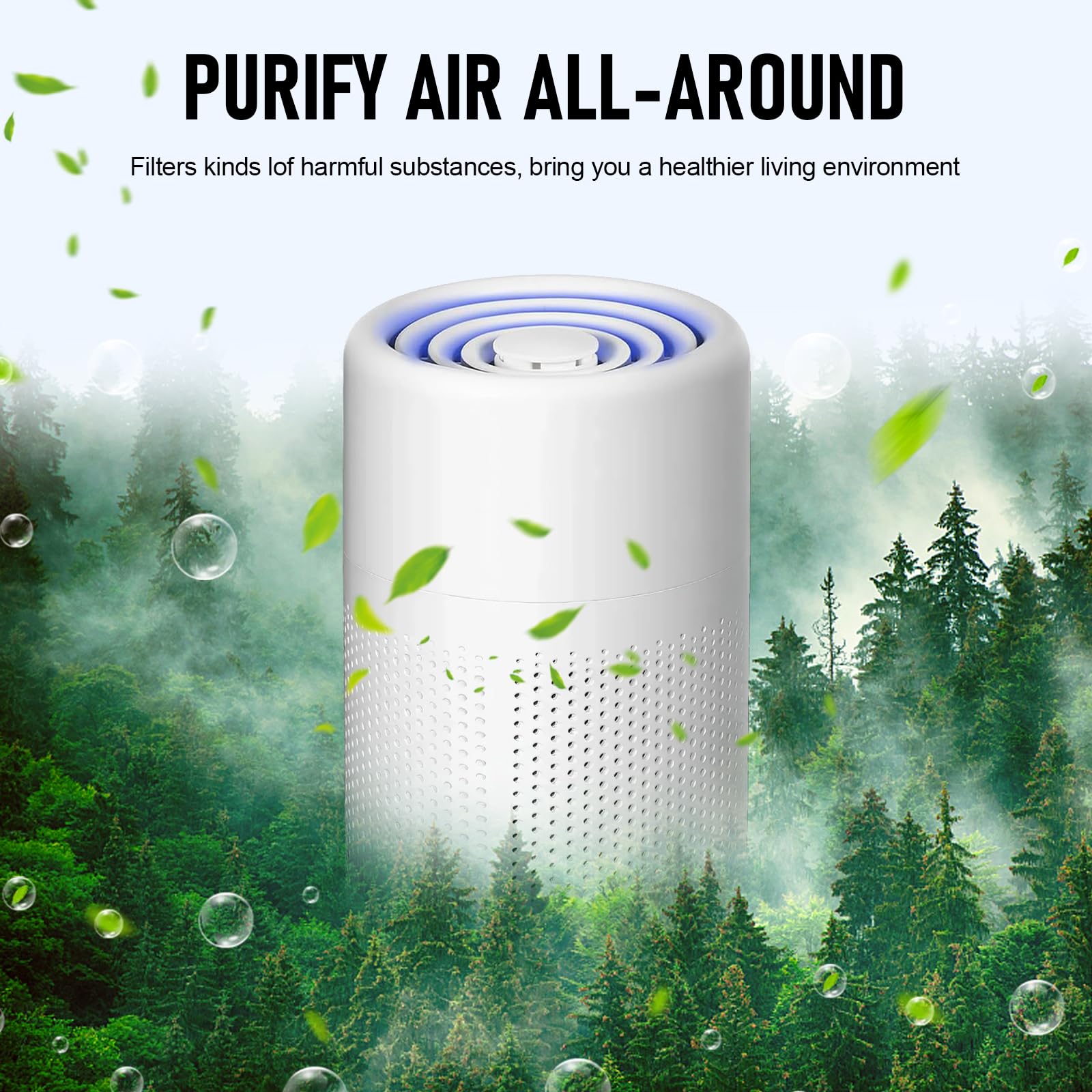 Purificador de Aire con Filtro HEPA, Purificador de aire Para alérgicos, Air Purifier con Aromaterapia, Elimina de Alergia Polen Olor y Caspa de Mascota, humo, Blanco