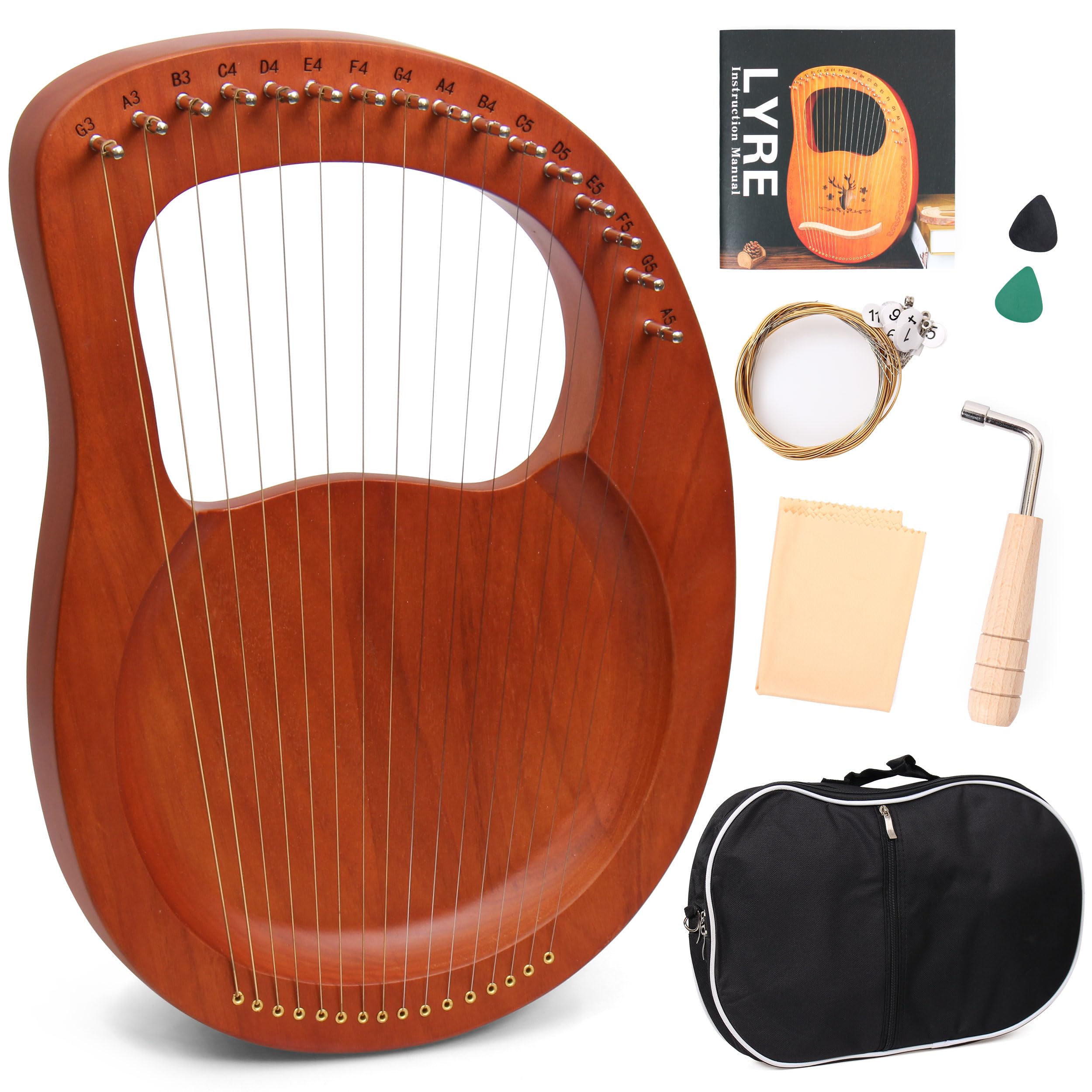 Little Lyre Harpe 16 cordes en acajou avec cordes en métal Style antique avec clé d'accordage et sac de transport Marron