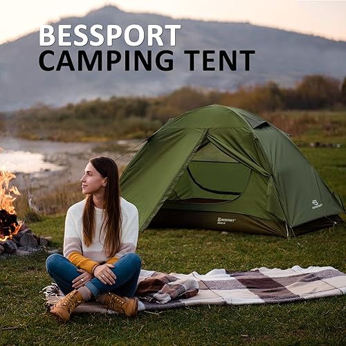 Miniatura 6 de Bessport Camping Tent 1/2 Person Tent Waterproof Two Doors Backpacking Tent Easy Setup Lightweight for Outdoor, Hiking Mountaineering Travel