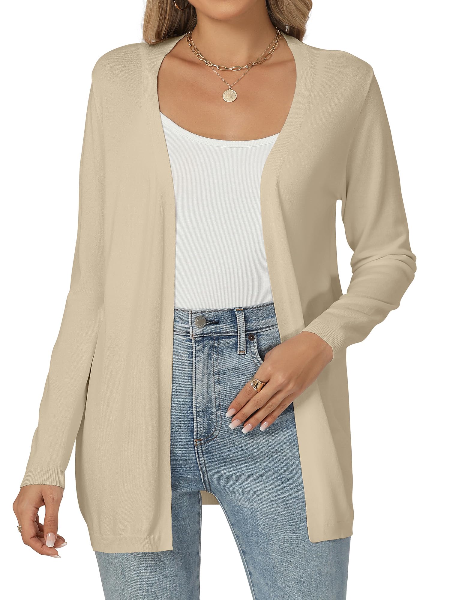 Cardigan Donna Maglia Maniche Lunghe Elegante Lungo Leggero Aperto Giacca Tinta Unita Estivo Primavera