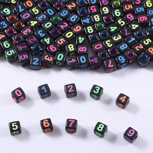 Miniatura 3 de 1000 cuentas cuadradas negras de letras acrílicas de 0.236 x 0.236 pulgadas, números coloridos 0-9 cuentas para hacer joyas y pulseras de bricolaje,
