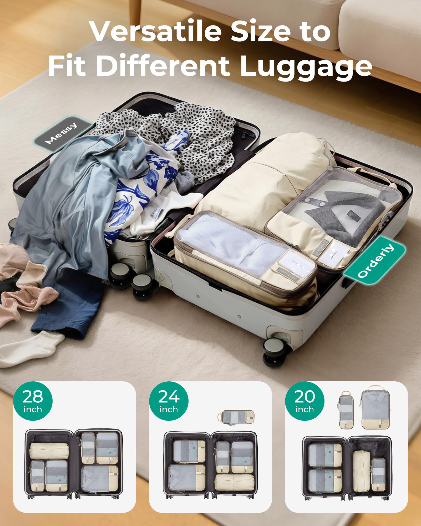BAGSMART 6 juegos/4 juegos/2 juegos de cubos de embalaje de compresión para viajes, artículos esenciales ligeros de viaje para vacaciones, accesorios de viaje para maleta, organizador de equipaje
