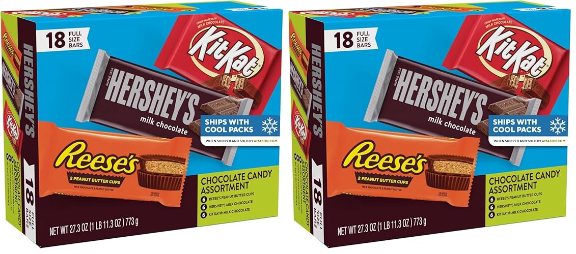 HERSHEY'S, KIT KAT and REESE'S Assorted Milk Chocolate, Full Size Easter Candy Bar Variety Box, 27.3 oz (18 Count) (Pack of 2) - Milk Chocolate - 18 Count (Pack of 2)