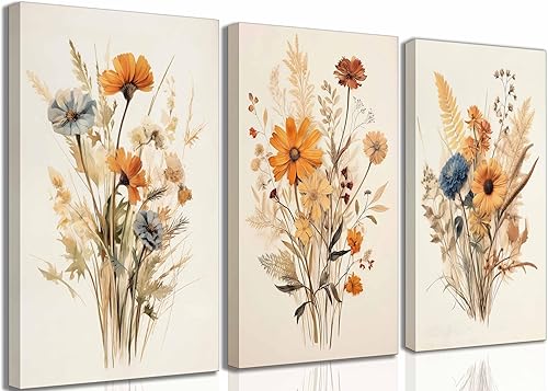 3 piezas de lienzo vintage de flores silvestres arte de pared de granja de campo acuarela flores botánicas pinturas pinturas decoración de pared