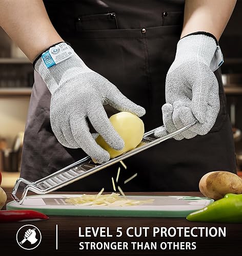 Miniatura 2 de JDL Guantes protectores grises XL, resistentes a los cortes, aptos para pantalla táctil, 100% seguros para alimentos, cómodos y duraderos