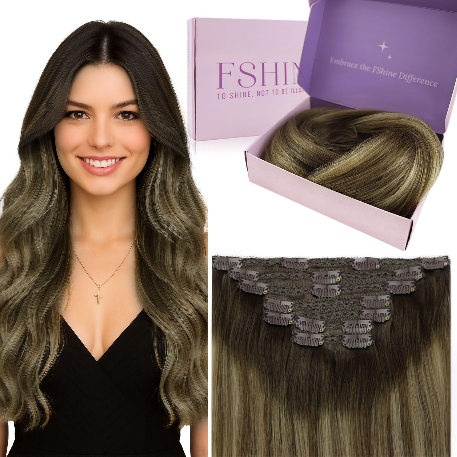 Fshine Clip Extensiones Humano 22 Pulgadas 55CM 120g Extensiones de Pelo Rubio Blanco Remy Hair Clip in Extensiones 7 Piezas Color 60 Extensiones de Cabello Natural Color 60 — view 13