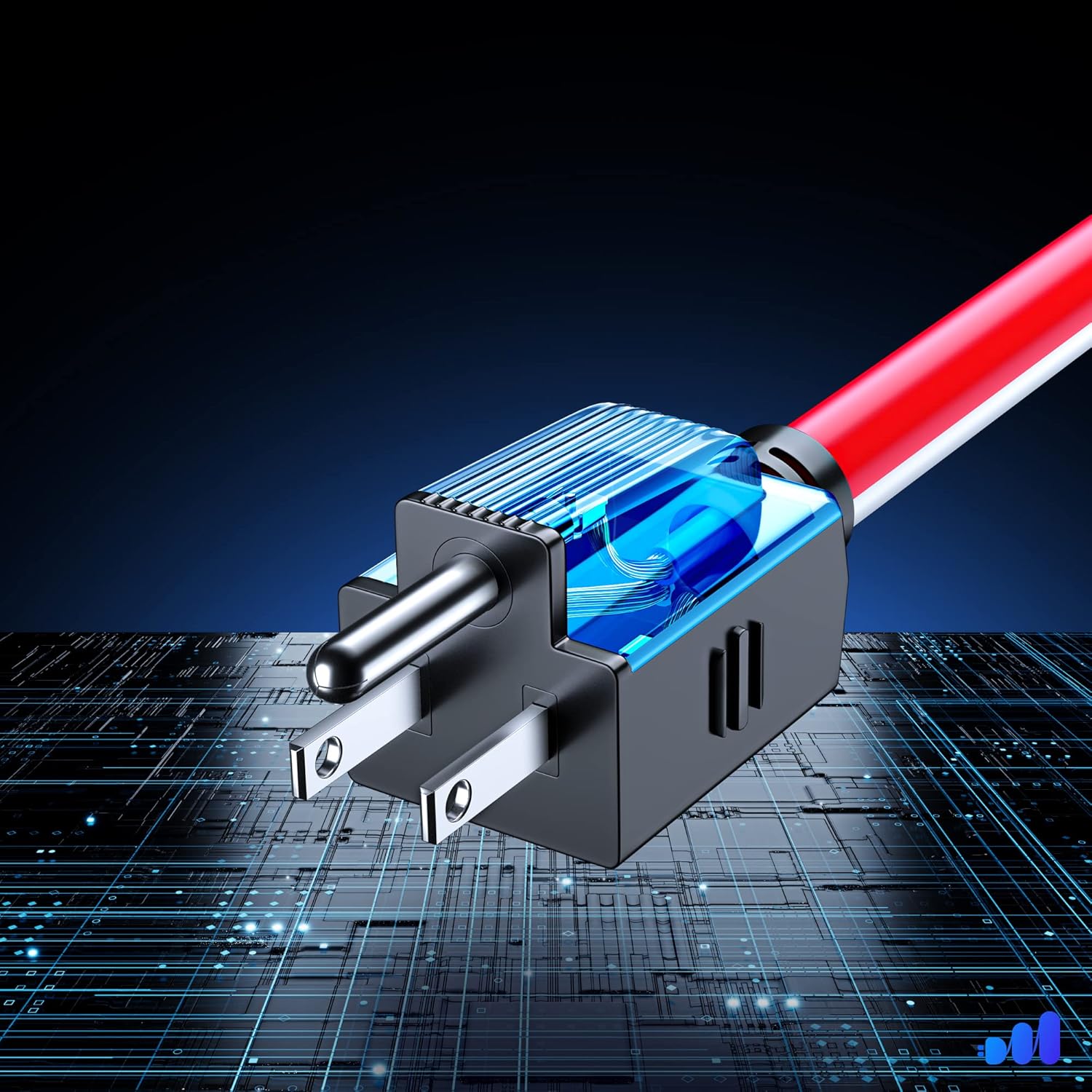 Extension Cord 30 ft, SJTW Extension Cord with Multiple Outlets, 16 Gauge (Black, White and Red) ETL Listed