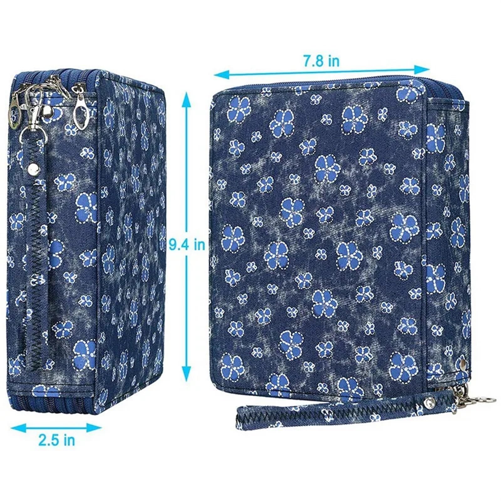FedermäPpchen Buntstiftetui mit 120 Fächern, Stifteetui aus Oxford-Stoff mit Fächern, Bleistifthalter for Aquarellstifte(Blue)
