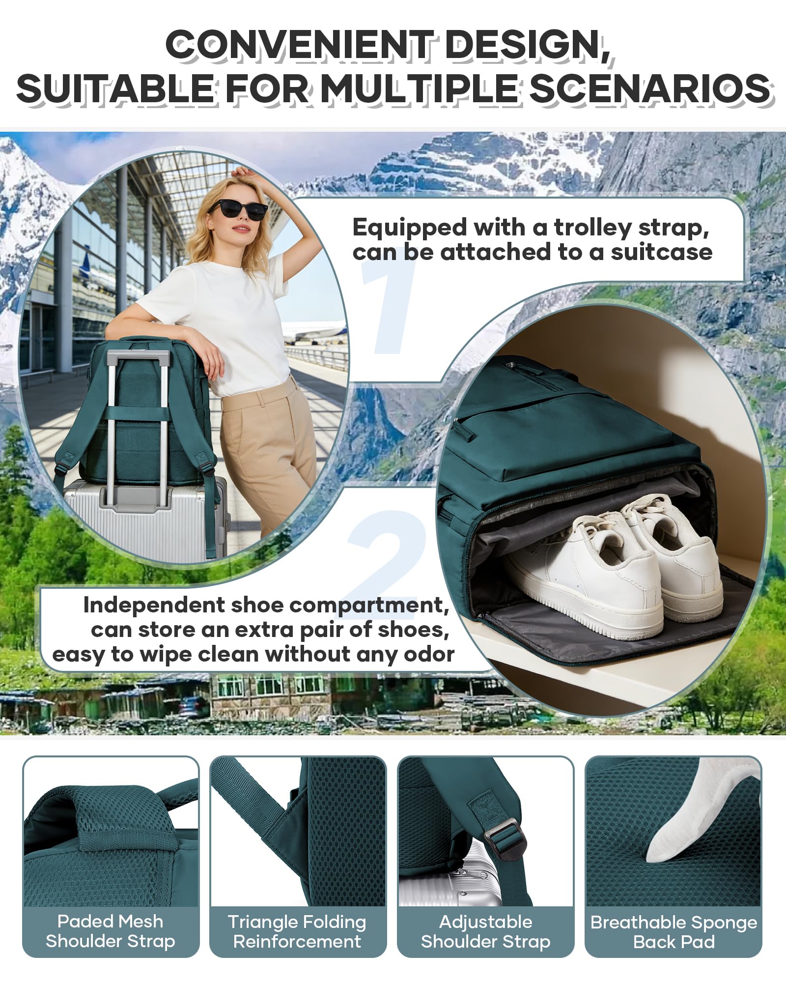 BJLFS Bagage Cabine 40x30x20 Ryanair Wizzair sous vide Femme Sac à Dos Voyage Cabine Avion 45x36x20 pour Easyjet Bagage à Main Sac à dos pour ordinateur 14 pouces Femme
