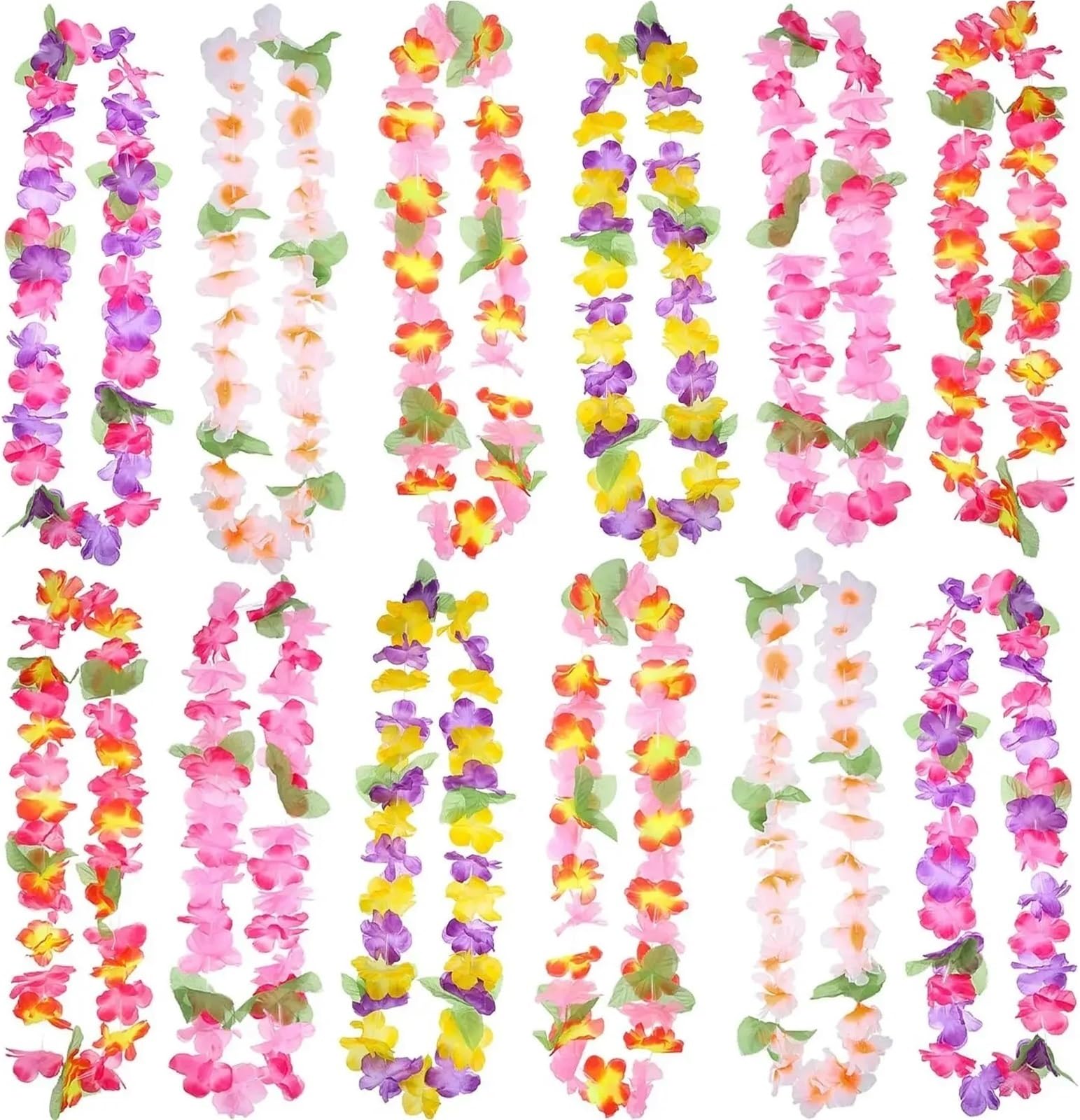 48 Stück Hawaiiketten, Luau-Partydekorationen, Hawaii-Blumenkranz, Girlande, Halskette, Leis for Luau-Party, Tropische Sommerhochzeit Für Kinder Erwachsene
