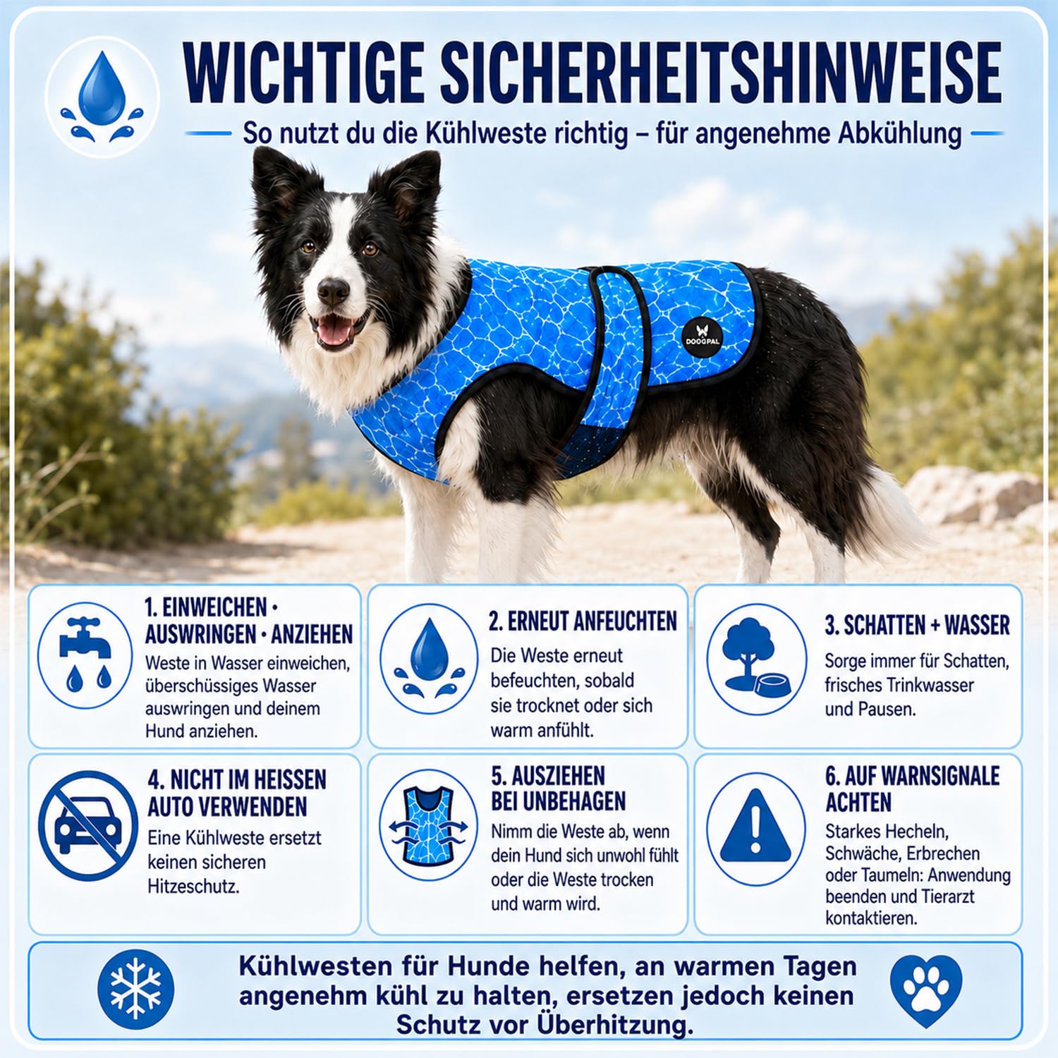 DOGOPAL Kühlweste Hund, Kühljacke für Hunde mit Wasseraktivierung & UV-Sonnenschutz für heiße Tage, Leichte Atmungsaktive Sommer-Hundeweste mit Stehkragen für Gassi & Outdoor (Blau, XL)