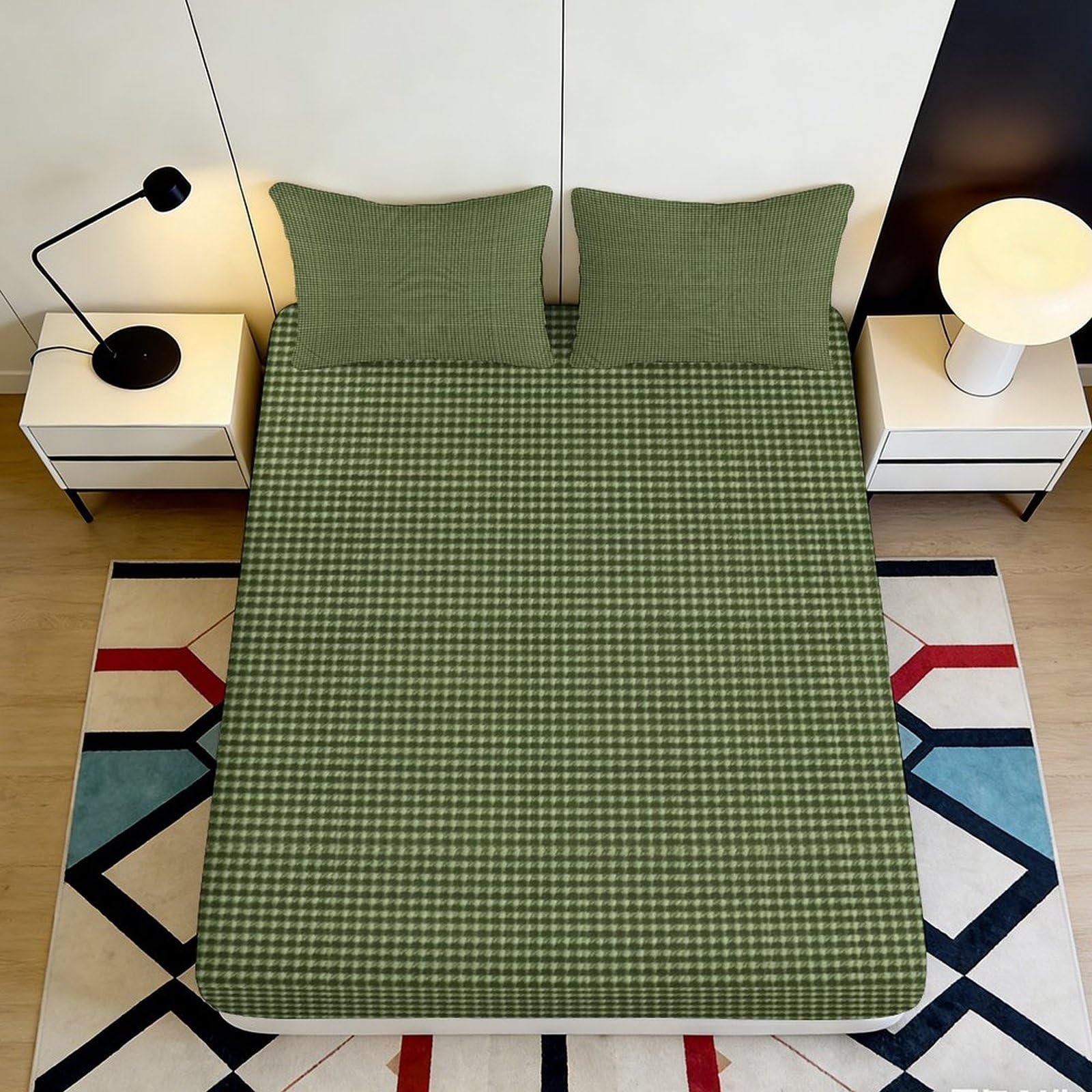 3D Printed Checked Fitted Sheet Microfiber Deep Pocket Elastic Hem Bedroom Bedding Checked Mattress Fitted Cover Washable 140x200x25cm