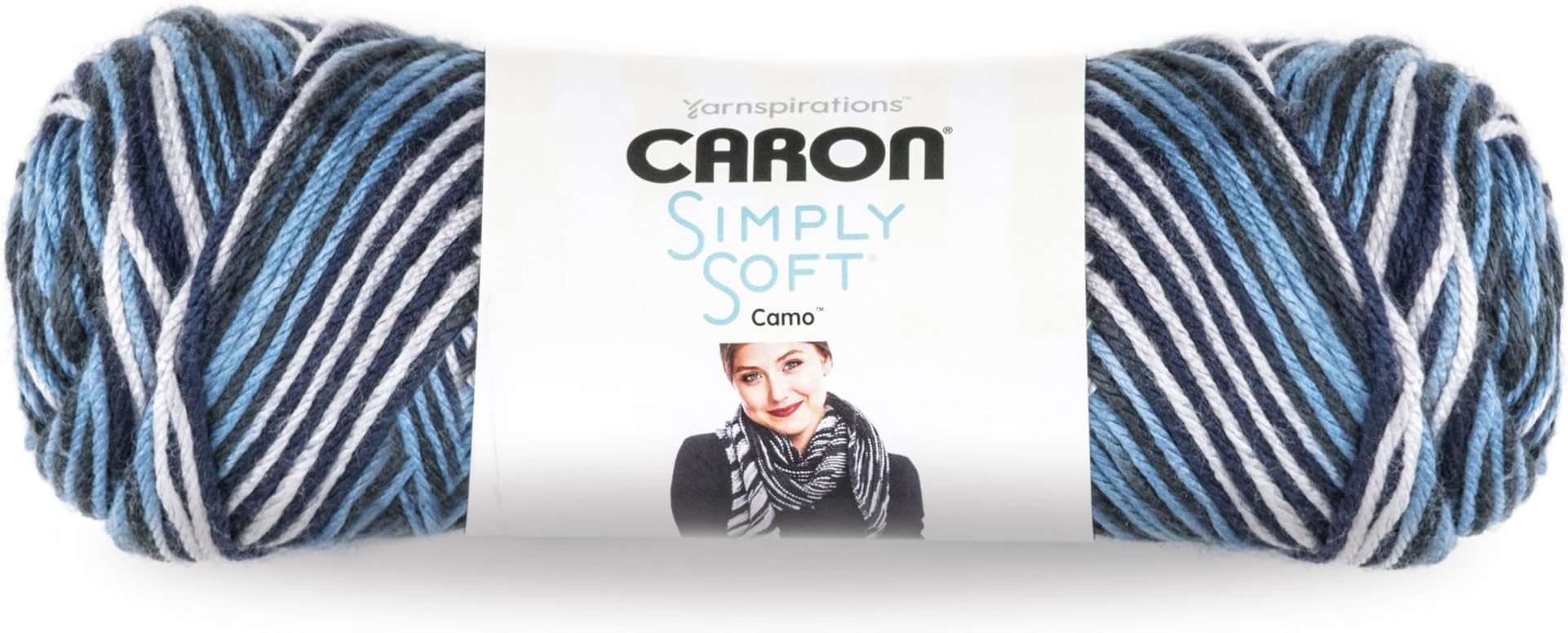 Caron Simply Soft Yarn (4) Medium Worsted Gauge 100% Acrylic - 5oz - Blue Camo - Machine Wash & Dry