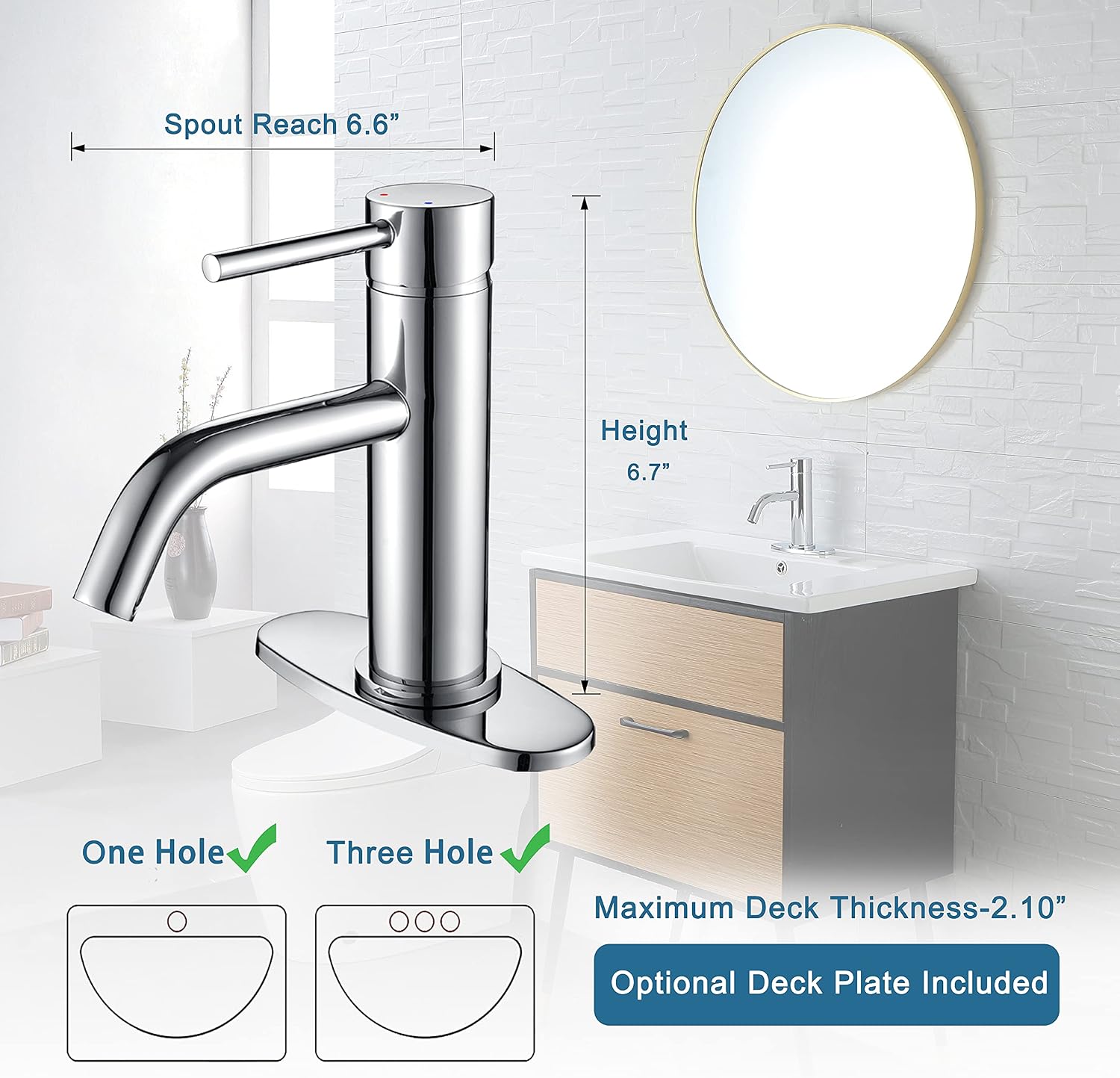Bathroom Faucet with Optional Deck Plate 4 Inch Centerset Silky Chrome Single Hole Bathroom Sink Faucet Provides Great Experience for Daily Use