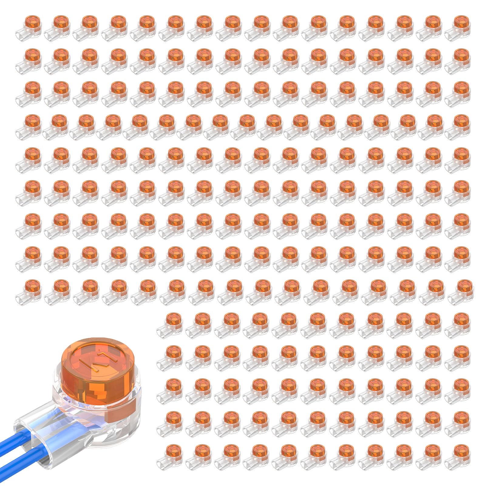 200 PCS K1 Gel Crimps,Waterproof 2 Way Jelly Crimps,Orange Clear Telephone Crimp Connectors,Antioxidant Telephone Cable Connectors for Network Cable Data Wire Joints