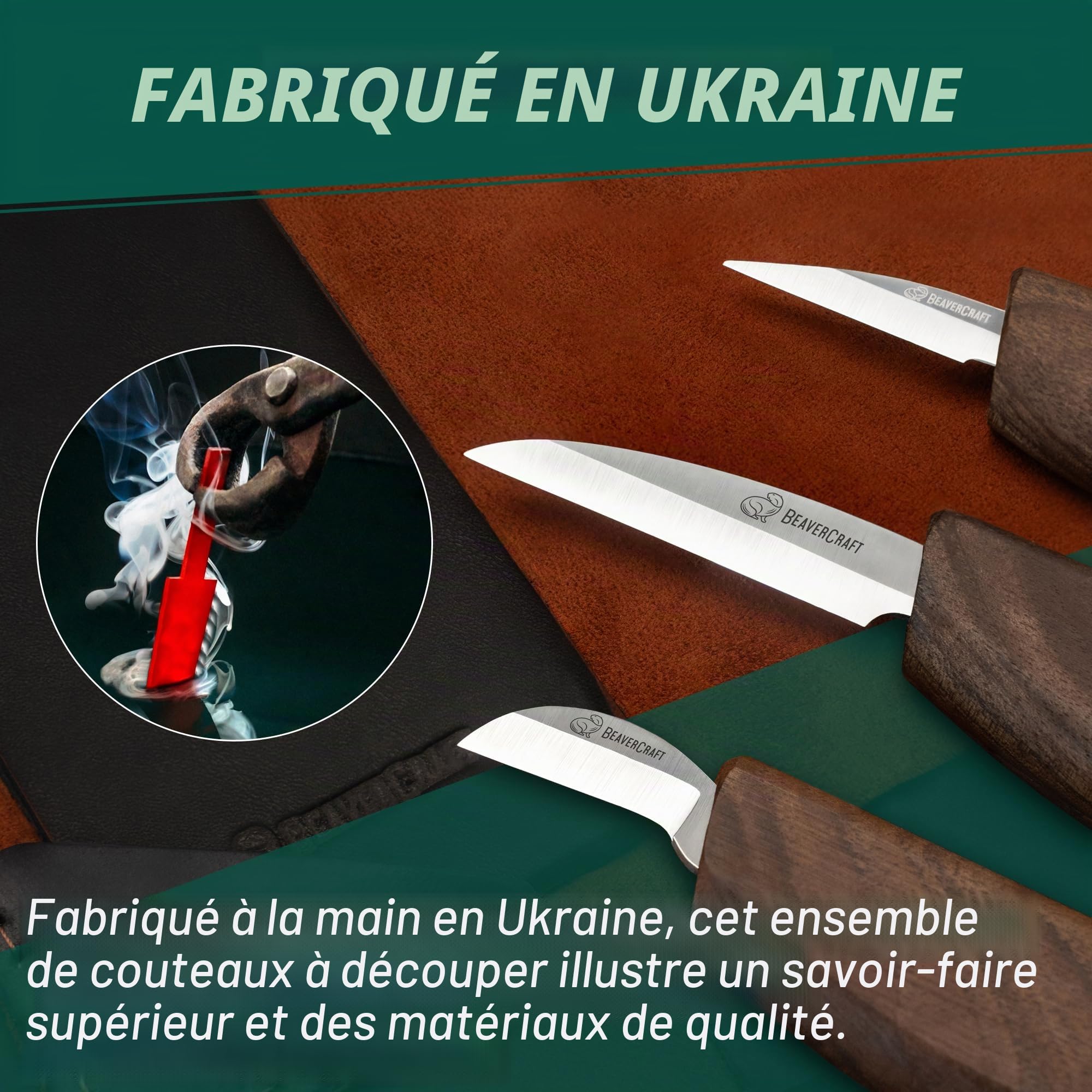BeaverCraft Deluxe S15X Set de couteaux de sculpture sur bois avec étui en cuir - Kit de sculpture sur bois de qualité supérieure avec affûtage en cuir et pâte à polir