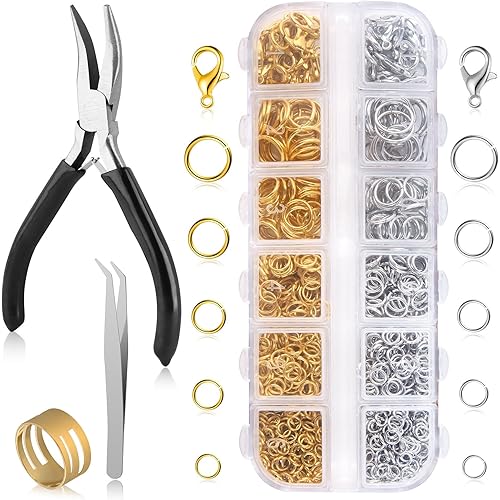 1200Pcs Silver and Gold with Pliers Jump Rings Jewelry Making Kit and Necklace Clasps Kit ，for Jewelry Making and Necklace Repair Supplies