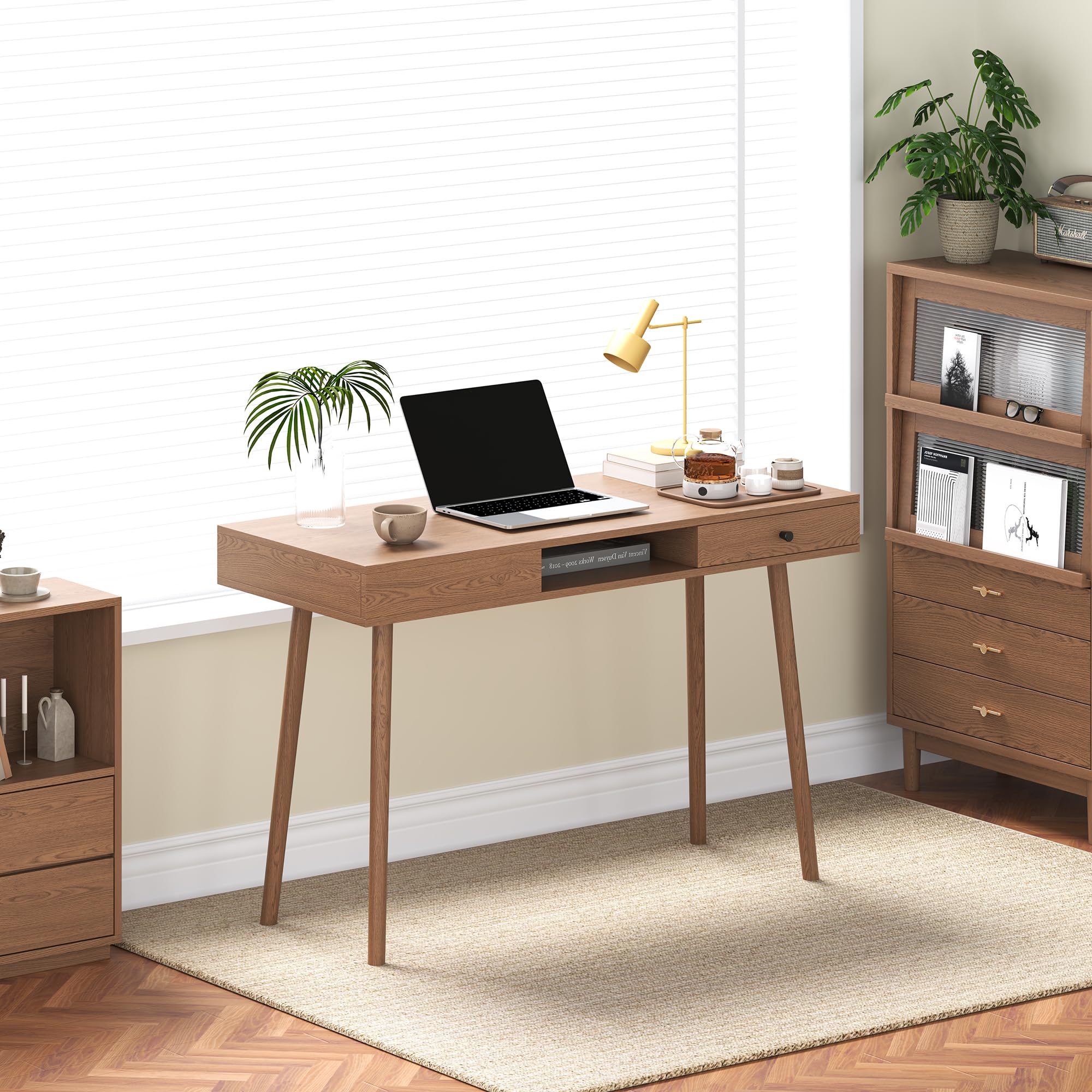 [en.casa] Scrivania con Cassetto, 75x115x48 cm Effetto Noce