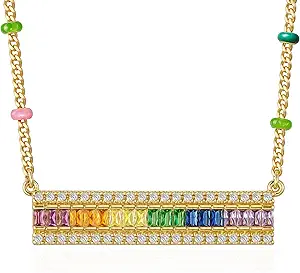 Fettero Dainty Gold Necklace for Women, 14K Gold Plated Cute Bar Pendant Choker Necklaces Simple Trendy Bar Necklaces Jewelry