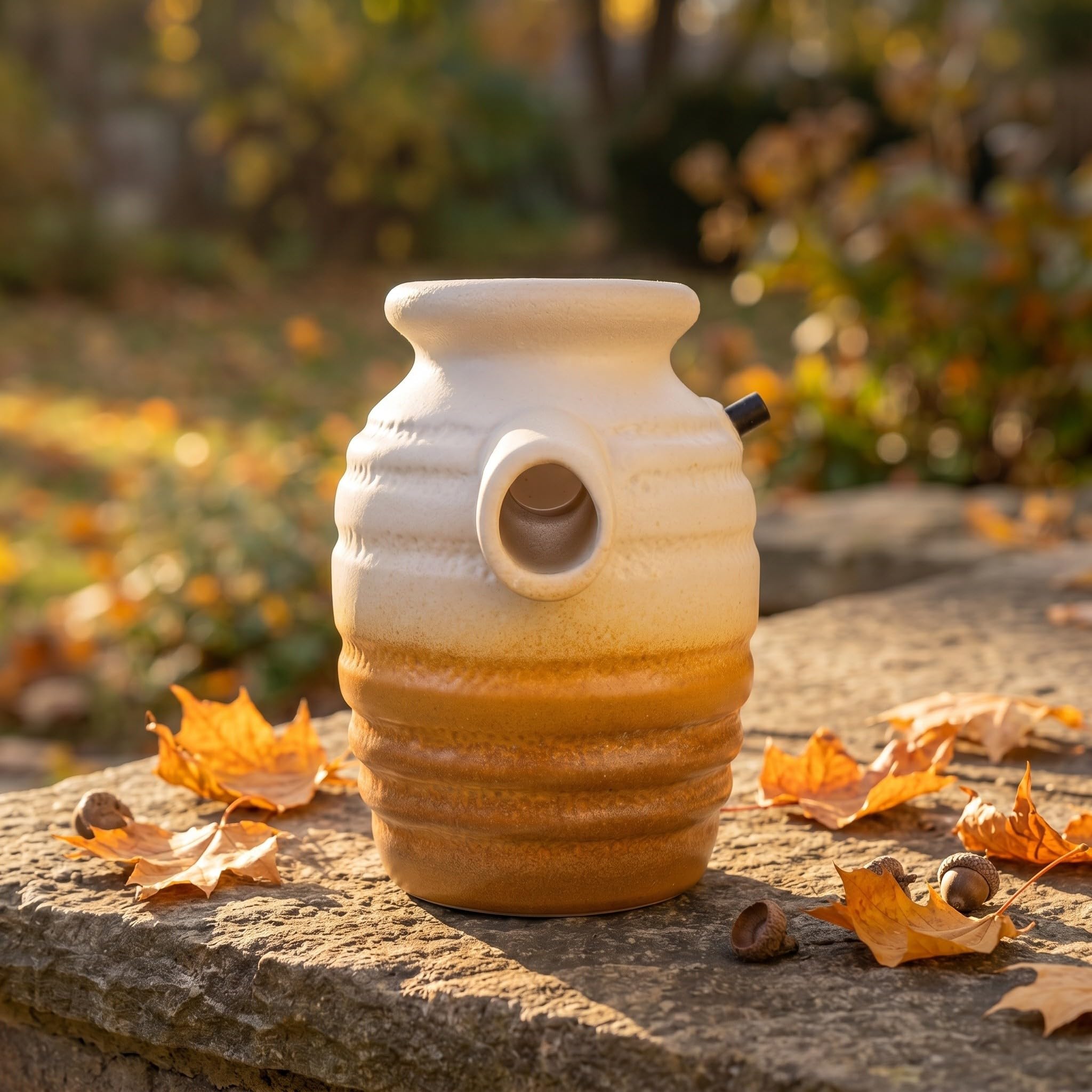ibasenice Fontana a cascata in vaso di ceramica - Fontana da tavolo - Fioriera per piante grasse da giardino - Elemento d'acqua per laghetto, patii, cortili e decorazioni esterne