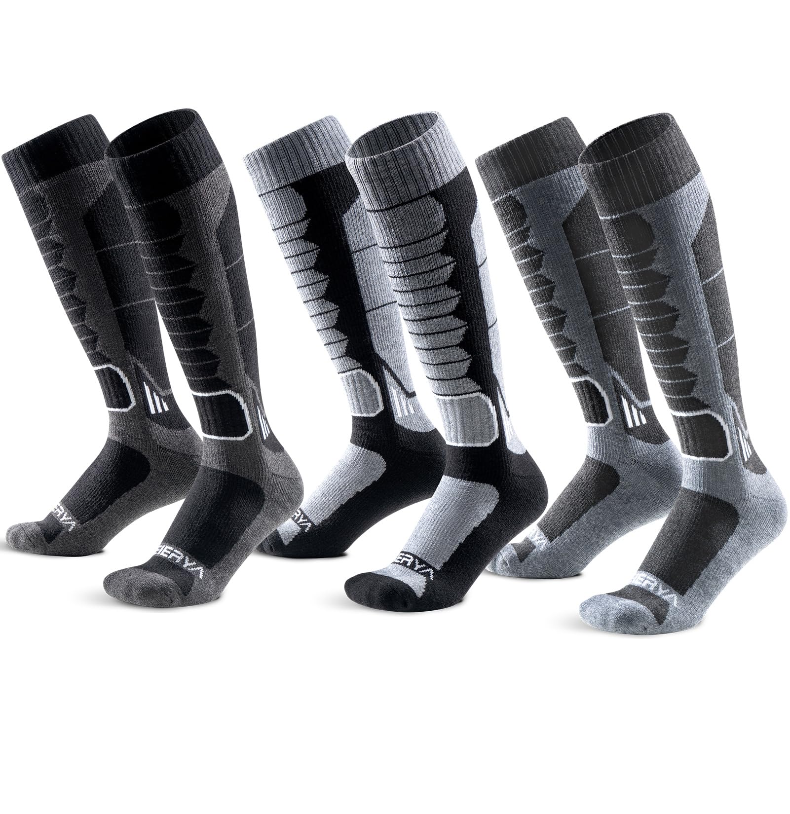 Merino Wool Ski Socks for Men, Women &amp; Youth - Over-the-Calf Full Cushion Thermal Snowboard Socks, Winter Performance