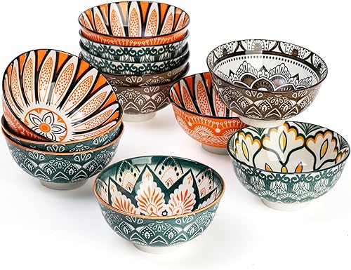 Miniatura 8 de Foraineam Paquete de 12 cuencos de porcelana, juego de cuencos pequeños de 10 onzas, coloridos cuencos redondos florales para sopa, helado,
