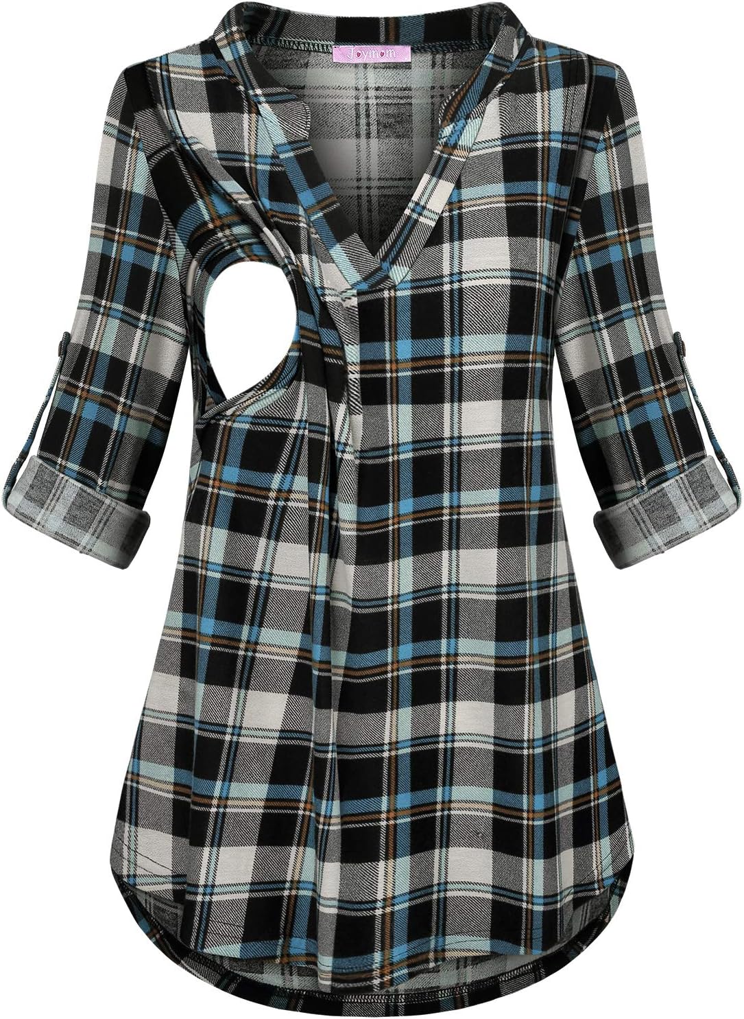 JoymomMaternity Rolled Long Sleeve Nursing Tops Tunic Blouses Breastfeeding