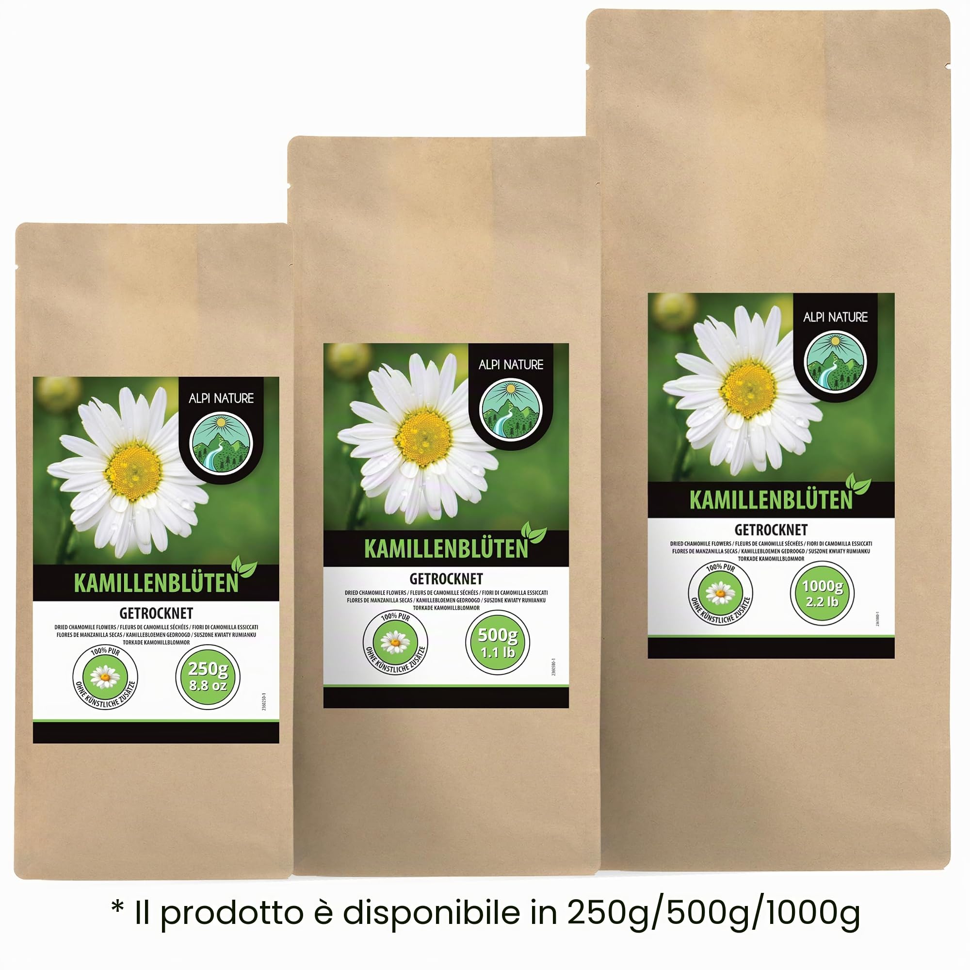 Alpi Nature Camomilla Tisana 1kg, Camomilla Fiori Essiccati di Alta Qualità, Tè Sfuso