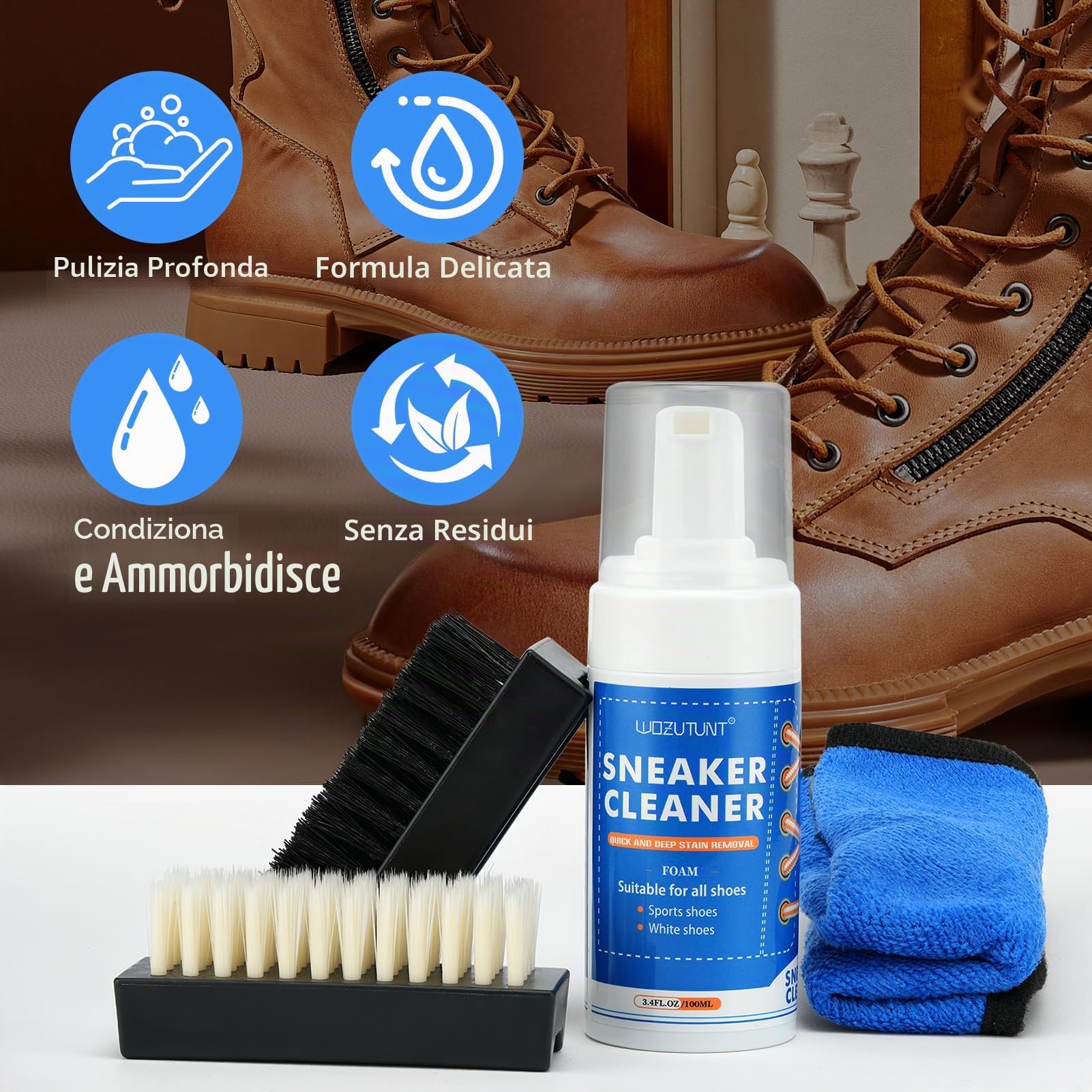 Kit per la pulizia delle scarpe con spazzola, detergente per scarpe per rimuovere macchie e sporco, prodotti per la cura delle scarpe bianche, cuoio, maglia, stivali, tela, camoscio