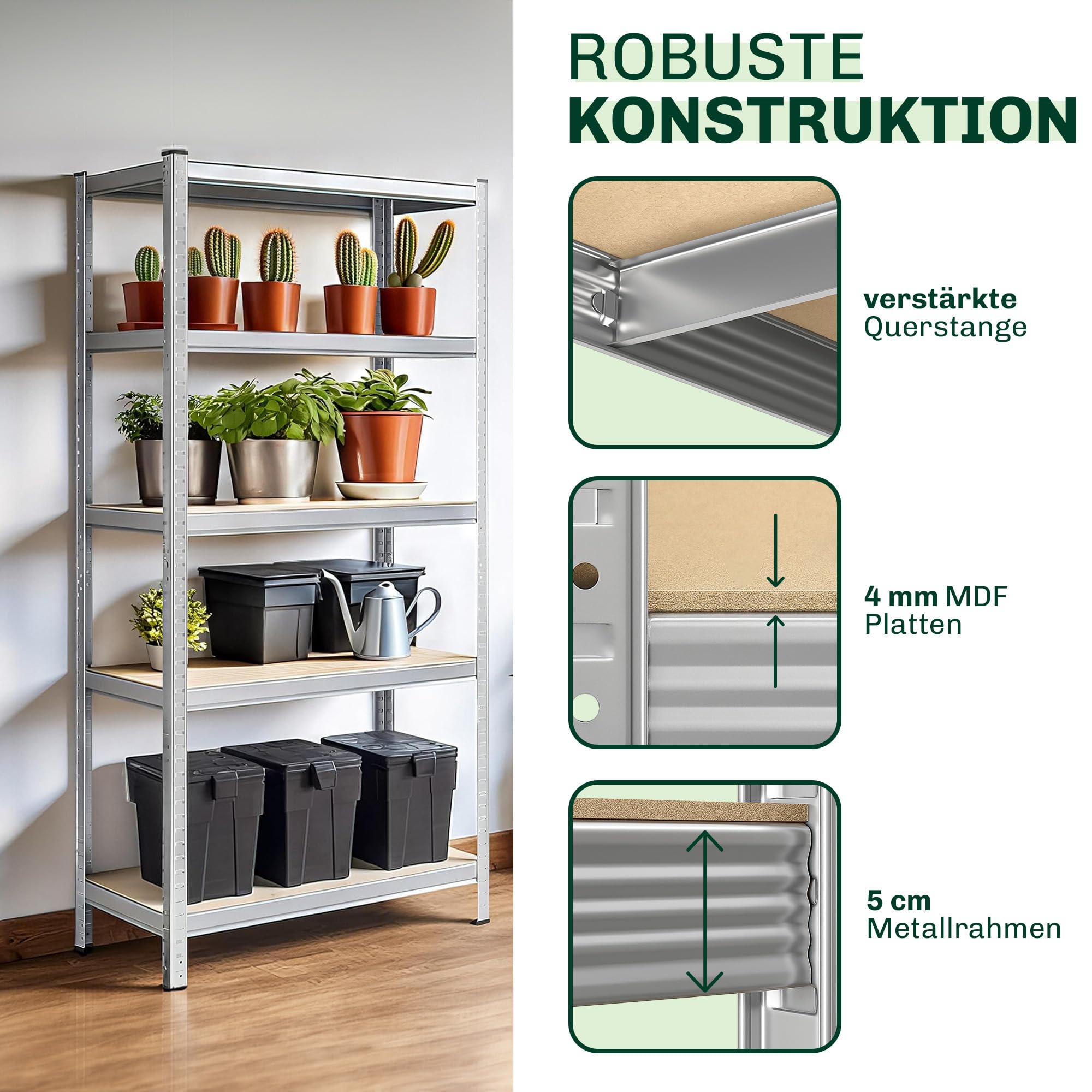 Blumixx Schwerlastregal 180x90x40-875 kg Tragkraft je Regal, 5 verstellbare MDF Böden - Kellerregal, Lagerregal, Metallregal Steckregal - Regalsystem für Werkstatt Abstellraum Garage