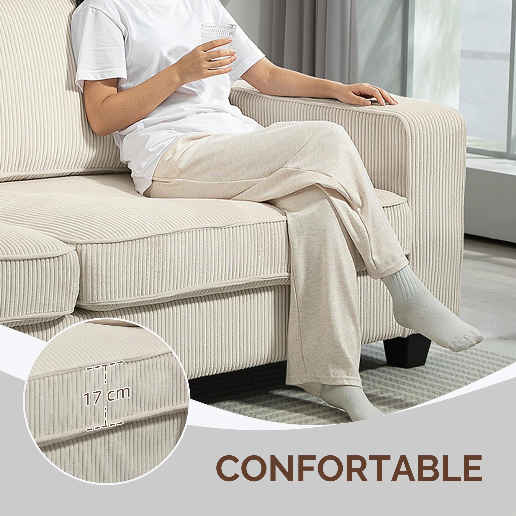 HOMCOM Canapé 3 Places avec accoudoirs 227x84x87cm Blanc crème