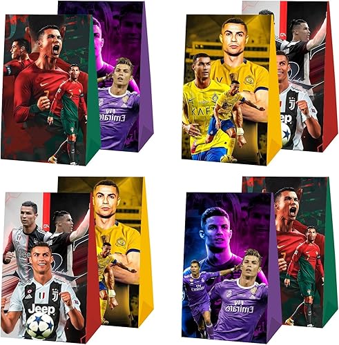 12 bolsas de regalo de fiesta de fútbol, bolsas de regalo, suministros de fiesta de fútbol para decoración de cumpleaños de niños