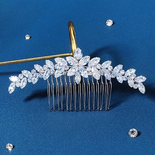 Miniatura 4 de Missgrace Peine de pelo con diamantes de imitación de flores y diamantes de imitación de estilo bohemio simple para boda, graduación, boda,