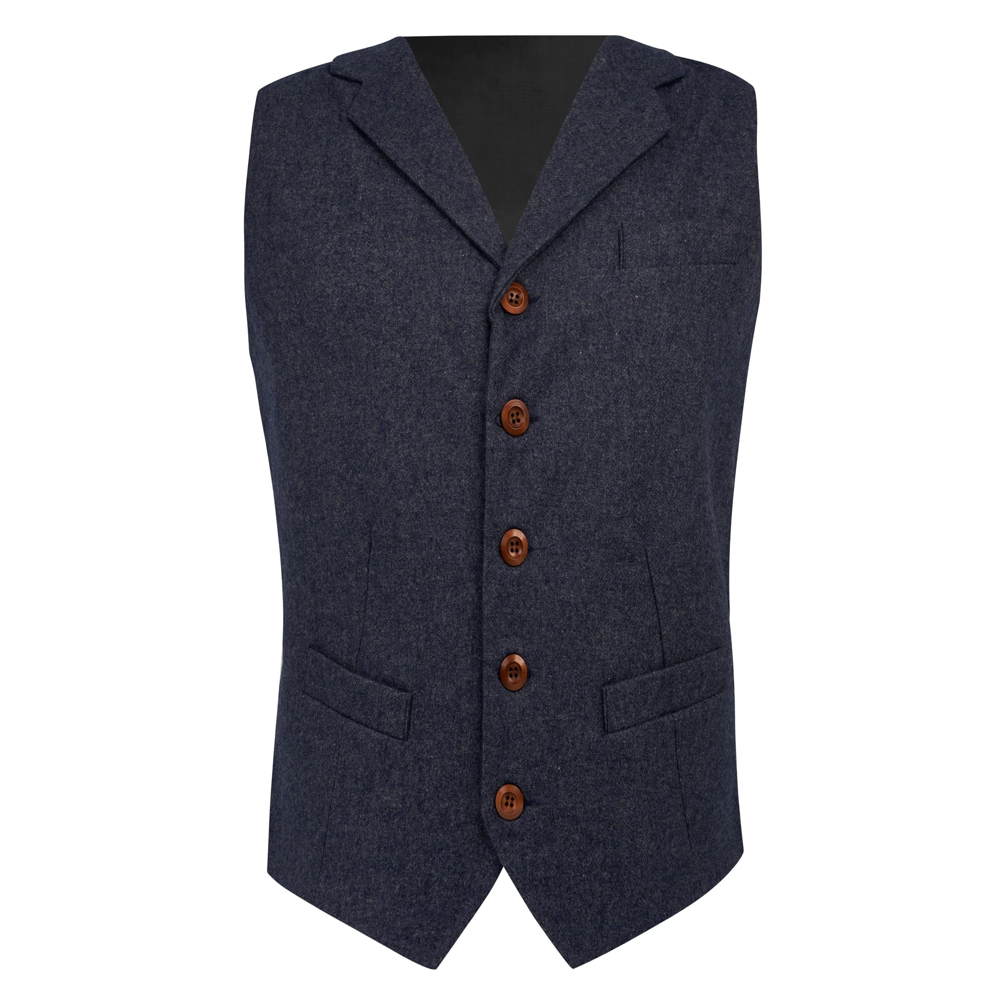 King & Priory Navy Blue Donegal Tweed Waistcoat with Lapel - L