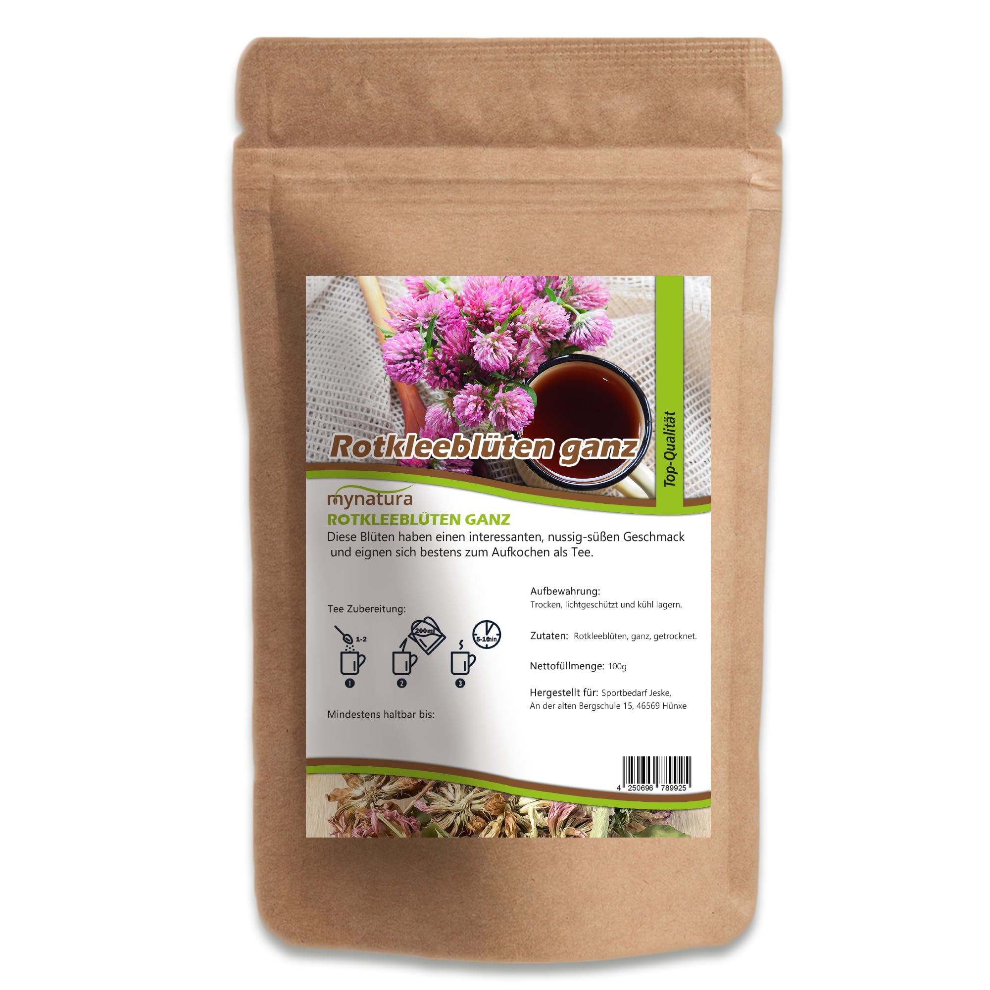 Mynatura Rotkleeblüten ganz und getrocknet | Teeblüten | Tee kochen | Rotklee | Kleeblüten | Vegan | Blüten | Im Beutel 1000g