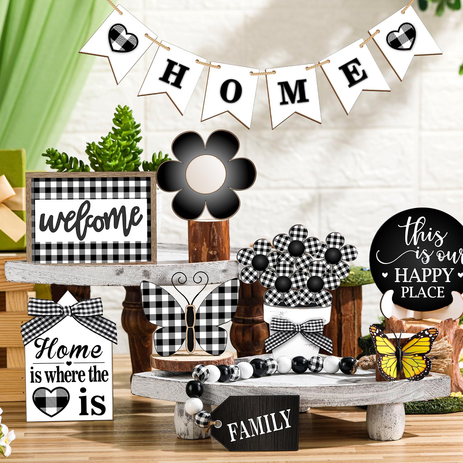 Farmhouse Tiered Tray Decorations Rustic Home Decor - United Kingdom