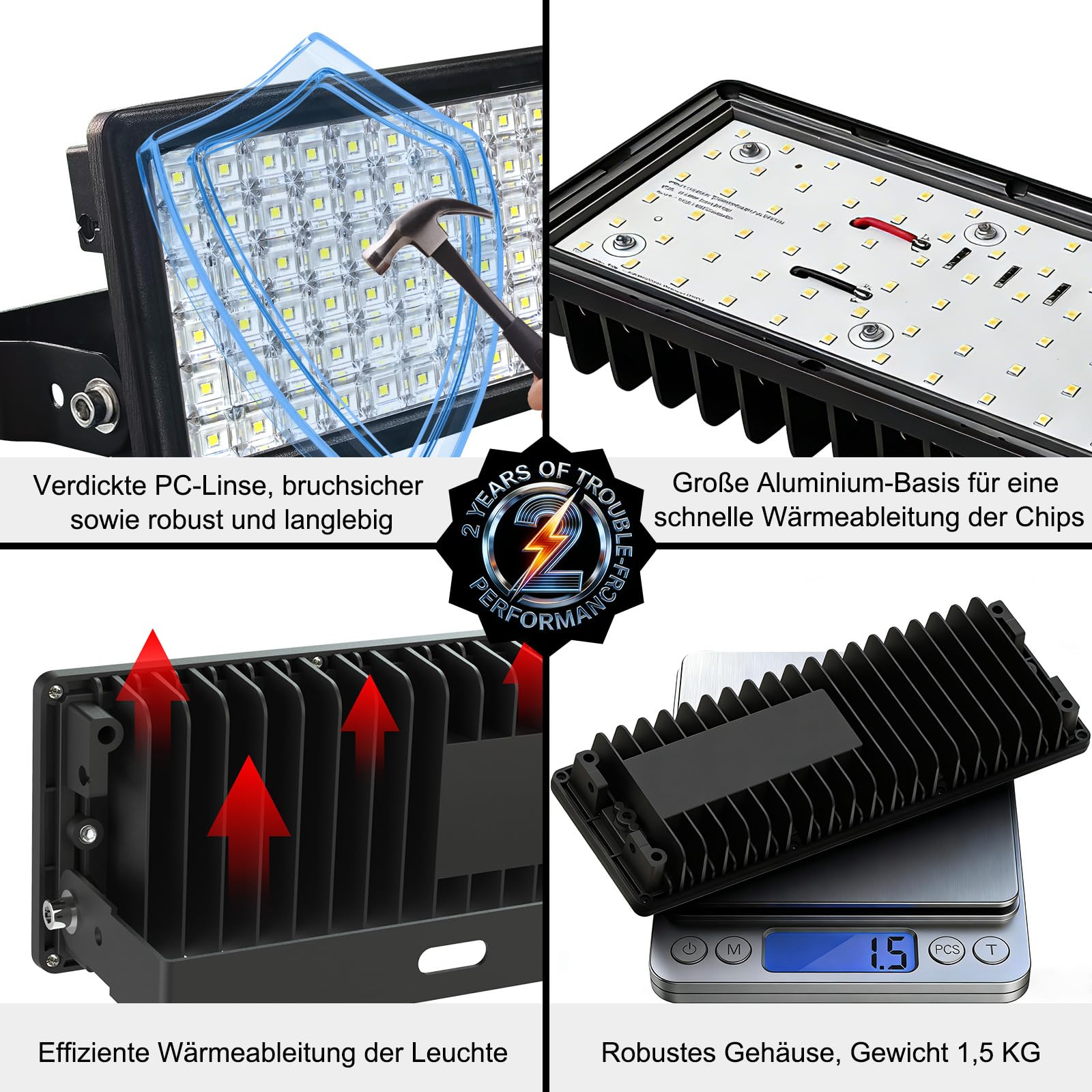 100W 14000LM Naświetlacz LED, 5000K, Zewnętrzny Reflektor LED