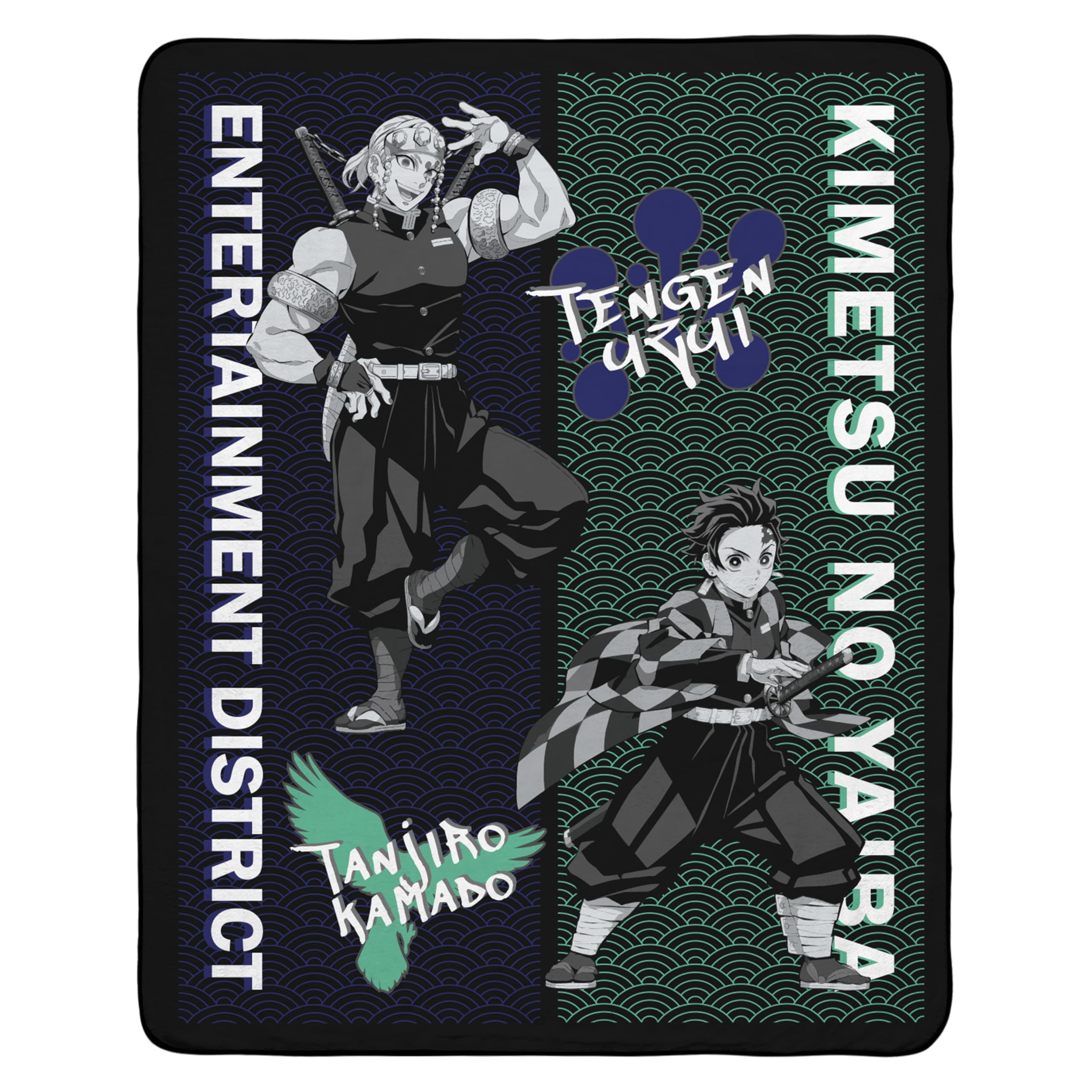 Abystyle Black/Teal Demon Slayer Tanjiro & Tengen Blanket | Demon Slayer Blanket | Blanket | Throw For Sofas & Beds | Demon Slayer Merchandise | Demon Slayer Gifts