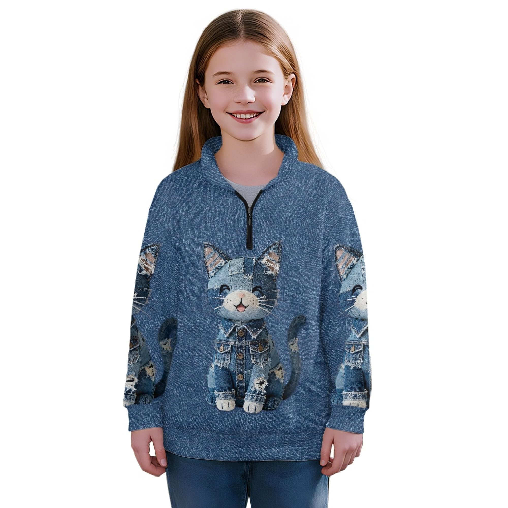 AmzPrint Half Zip Pullover Jackets Girls Long Sleeve Warm Pullover Back To School Running Oversized Hoodie For Big Girls